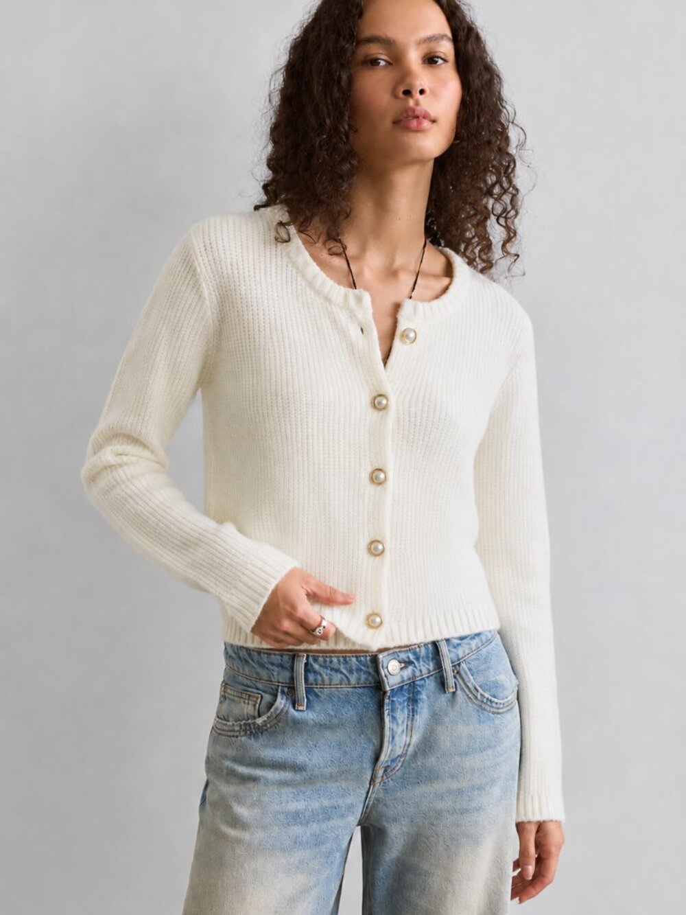 Splendid Fisher Waffle Knit Cardigan Ivory White Button Crewneck Sweater S NEW